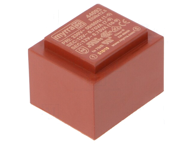 Transformator: ingegoten; 1,5VA; 230VAC; 12V; 12V; 63mA; 63mA; PCB Transformator: ingegoten; 1,5VA; 230VAC; 12V; 12V; 63mA; 63mA; PCB